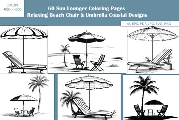 60 Beach Chair Coloring Pages: Graphics & Illustrations for Coastal Branding