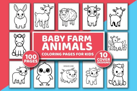 Baby Farm Animals Coloring Book Fun Kids Graphics