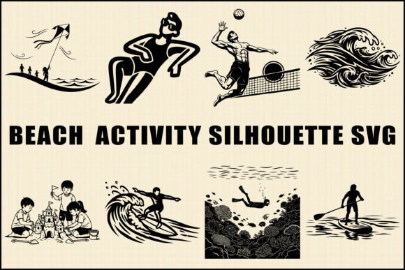 Beach Activity Silhouette SVG Bundle for Crafts & Graphics