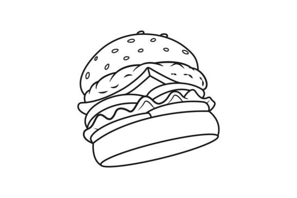 Burger Line Art Coloring Page: Graphics & Illustrations