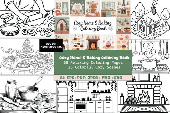 Cozy Kitchen Coloring Pages Bundle: Graphics & Coloring Pages Amp