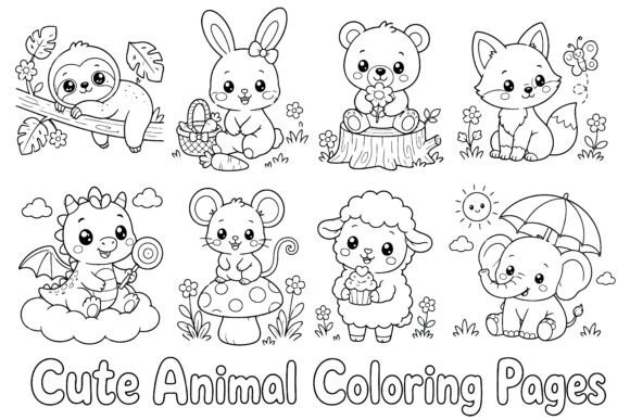 Cute Animal Coloring Pages Bundle: Graphics Freebies