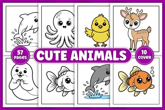Cute Animals Coloring Pages for Kids: Graphics & Coloring Pages Amp