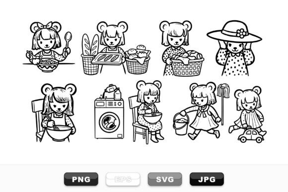 Cute Bear Girl Activity Clipart: Graphics for Crafts Brands