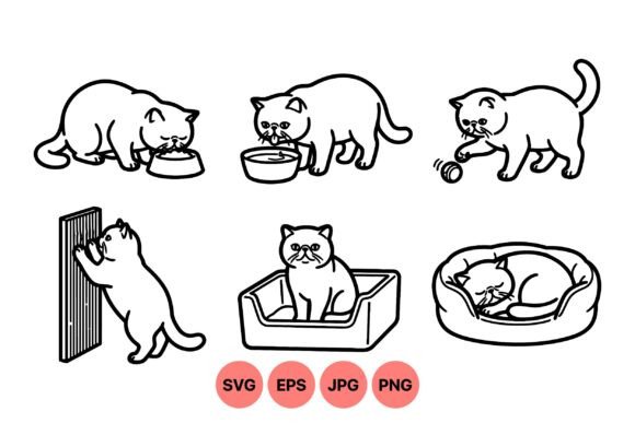 Cute Cat Activity Lineart SVG: Graphics & Illustrations for Brand Warmth