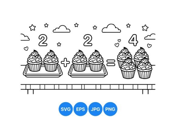 Cute Cupcake Math Coloring SVG: Graphics & Illustrations for Playful Branding