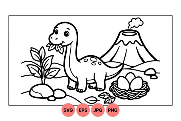 Cute Dinosaur Coloring Clipart: Graphics & Illustrations for Sellers