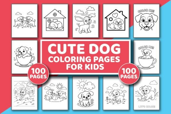 Cute Dog Coloring Pages for Kids Fun Art: Graphics & Coloring Pages Amp