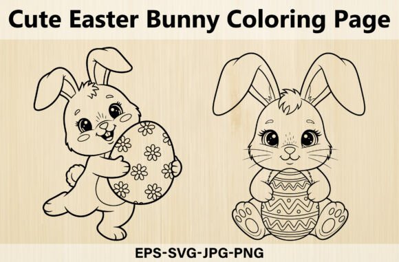 Cute Easter Bunny Coloring Page Bundle: Graphics & Coloring Pages Amp