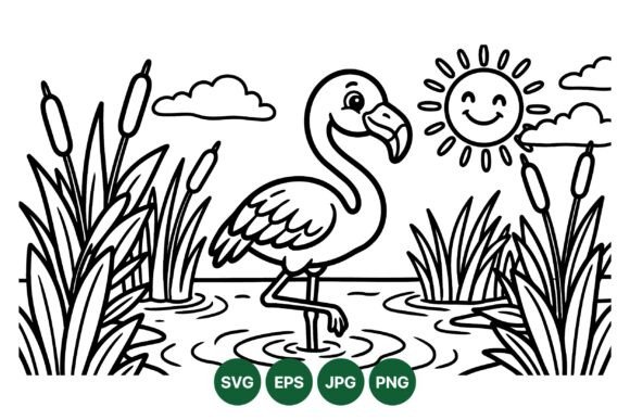 Cute Flamingo Coloring Design: Graphics & Illustrations for Handmade Joy