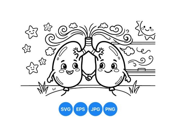 Cute Lung Cartoon Coloring Page: Graphics & Illustrations