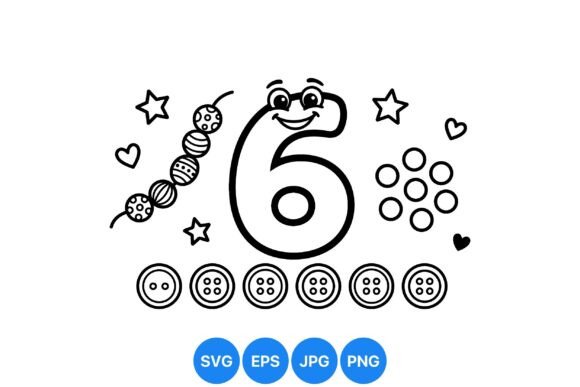 Cute Number Six Coloring Page: Graphics & Illustrations