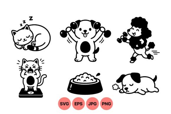 Cute Pet Activity SVG Clipart: Graphics & Illustrations