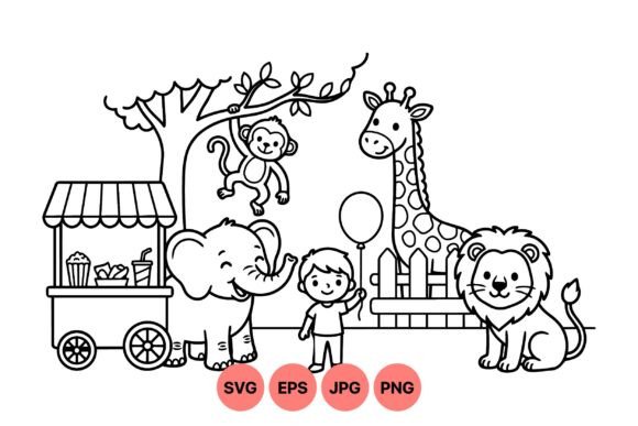 Cute Safari Animal Coloring Page Graphics & Illustrations