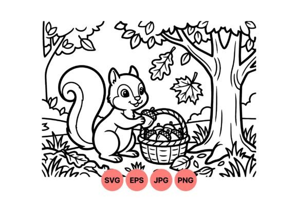 Cute Squirrel Acorn Coloring SVG: Graphics & Illustrations for Real Publishing