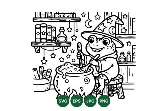 Cute Witch Frog Coloring Page