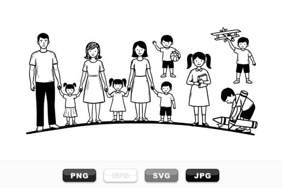 Family Kids Activity Clipart Set