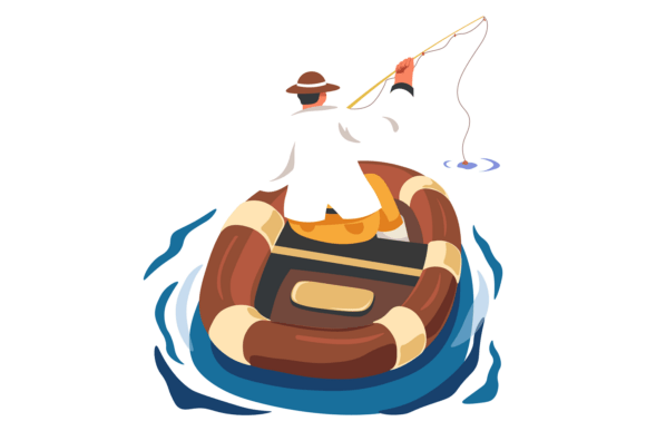 Fisherman on Boat Graphics: Summer Illustrations for Local Brands