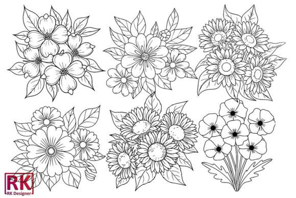Floral Coloring Flowers SVG Bundle: Graphics for Crafts & Content