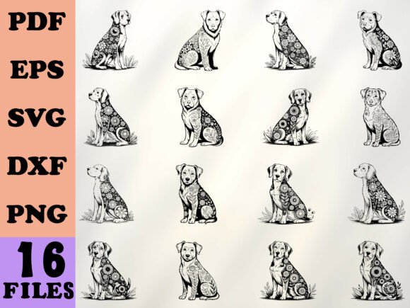 Floral Dog Coloring Book for Adults