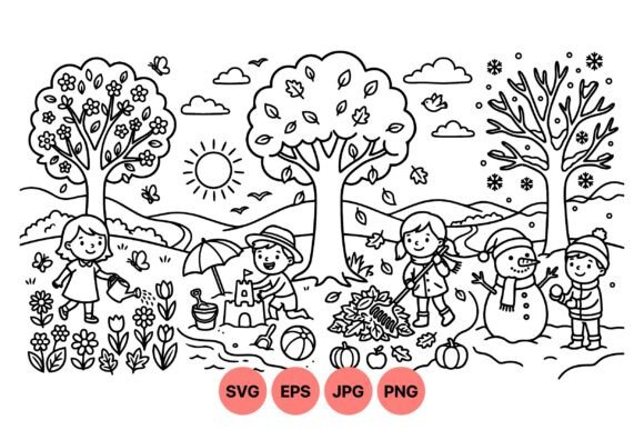 Four Seasons Kids Activity Clipart: Graphics & Illustrations