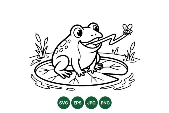 Frog on Lily Pad Coloring SVG: Graphics & Illustrations for Local Branding
