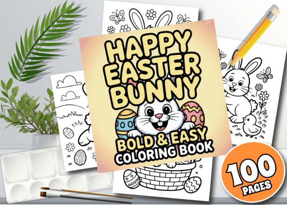 Happy Easter Bunny Bold Easy Coloring: Graphics & Coloring Pages Amp