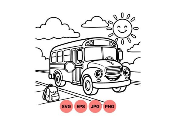 Happy School Bus Coloring SVG: Graphics & Illustrations