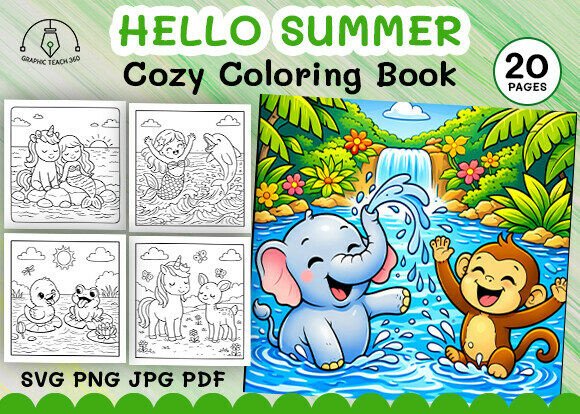 Hello Summer Coloring Book: Graphics & Coloring Pages Amp
