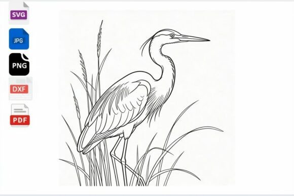 Heron Bird Line Art Coloring Page SVG
