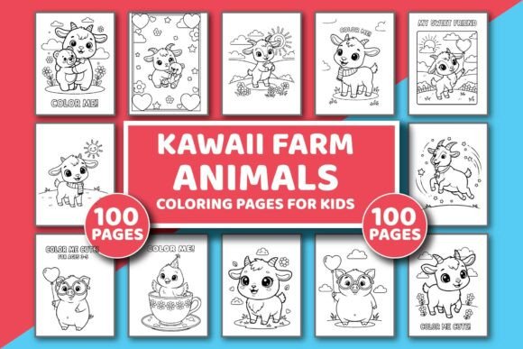 Kawaii Farm Animals Coloring Book