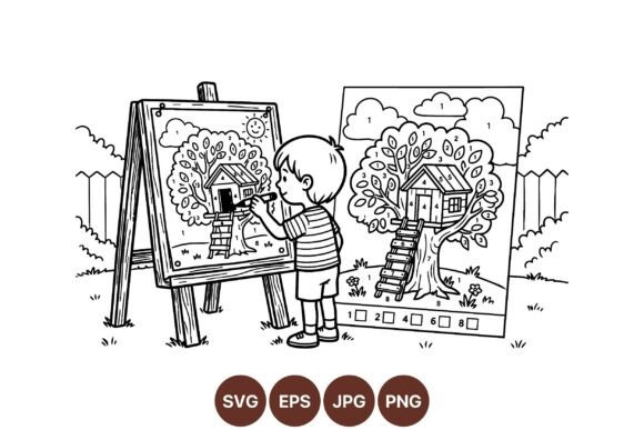 Kids Treehouse Coloring Page: Graphics & Illustrations