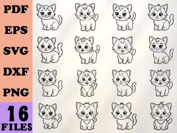 Kitty Cat Coloring Book Pages: Graphics for Crafts Projects