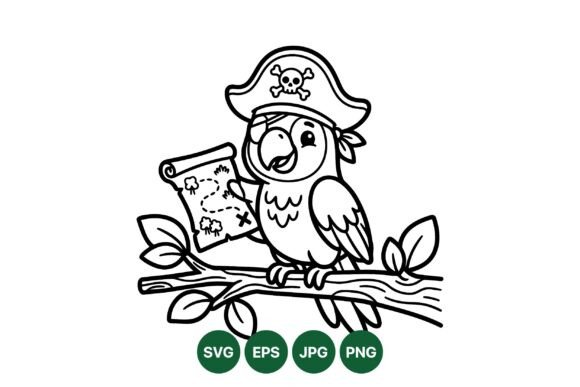 Pirate Parrot Coloring SVG Design: Graphics & Illustrations for Real Publishing