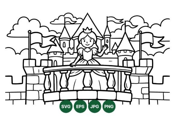 Princess Castle Coloring SVG: Graphics & Illustrations for Creative Sellers