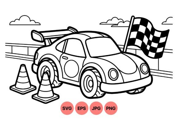 Race Car Coloring SVG Design: Graphics & Illustrations