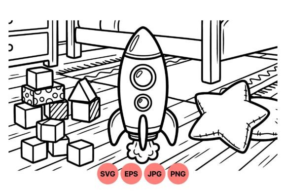 Rocket Toy Coloring Page: Graphics & Illustrations for Creative Sellers
