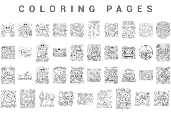 Summer Coloring Pages Bundle Vector: Graphics & Illustrations