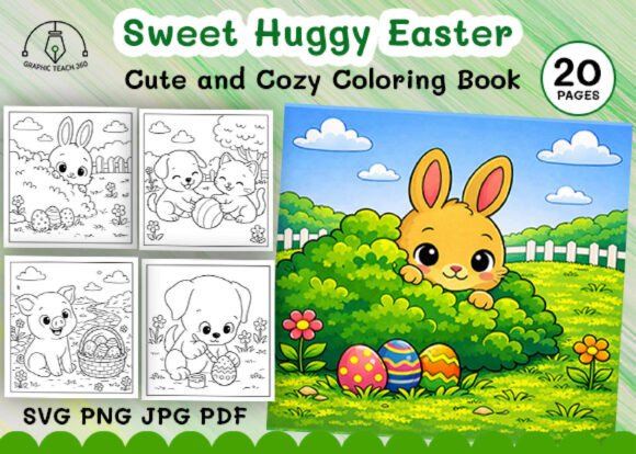 Sweet Huggy Easter Coloring Book: Graphics & Coloring Pages Amp