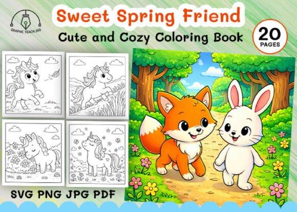 Sweet Spring Friend Coloring Book: Graphics & Coloring Pages Amp