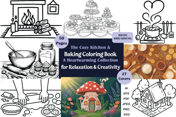 The Cozy Kitchen Baking Coloring Book: Graphics & Coloring Pages Amp