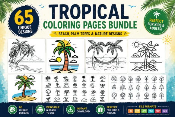 Tropical Beach Coloring Pages Graphics & Coloring Pages Amp