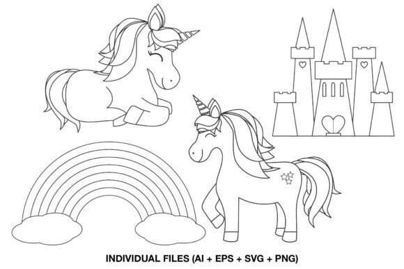 Unicorn Coloring Pages Clipart Set: Graphics for Crafts & Branding