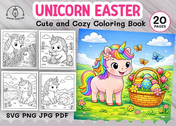 Unicorn Easter Cozy Cute Coloring Book: Graphics & Coloring Pages Amp