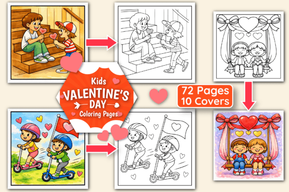 Valentine’s Day Kids Coloring Pages Graphics